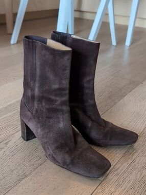 Bally Brown Suede Block Heel Boots